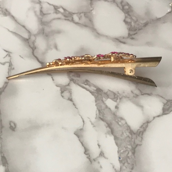 Pink and Gold Rhinestone Butterfly Hair Clip - Picture 2 of 4